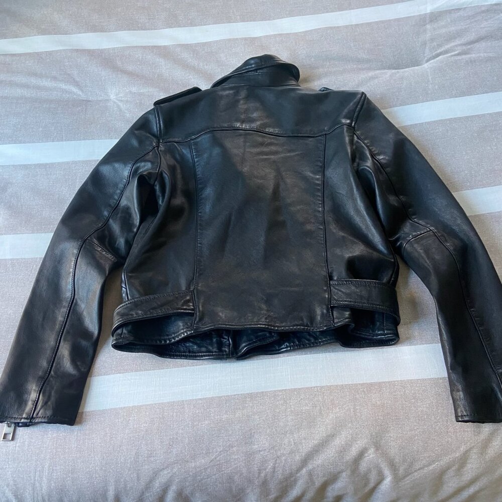 AllSaints Balfern Black Biker Cropped Belted Leather Jacket $528 New Sz 6 - Picture 16 of 16